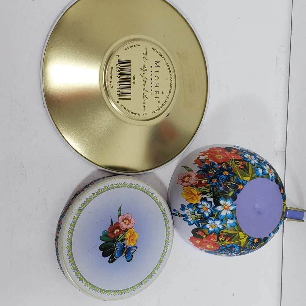 Michel & Company‎ Teacup Saucer Tin The Gifted Line Floral Butterfly Blue Gold